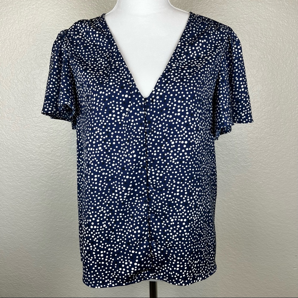 Dot Print Button Front Flutter Sleeve Top Size La… - image 3